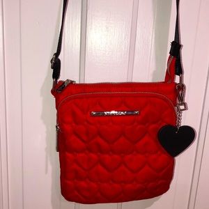 Red heart puff cross body bag